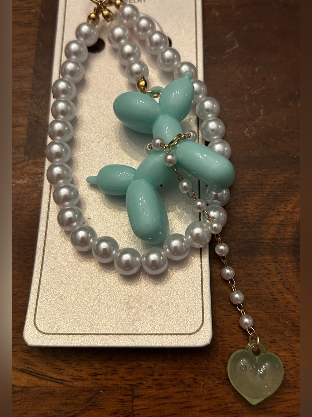 Fashion Jewelry Aqua Balloon Dog Pearl Bead Necklace Bag Charm w/Silver Accents
